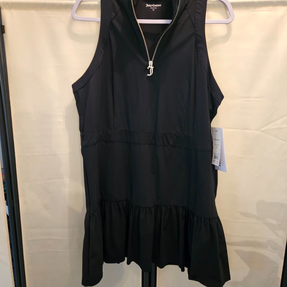 Juicy Couture Black Sleeveless Ruffle-Hem Top with J Charm Zip
